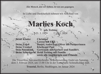Traueranzeige von Marlies Koch von 80048