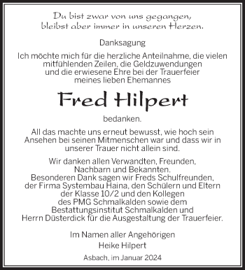 Traueranzeige von Fred Hilpert von Südthüringer Presse