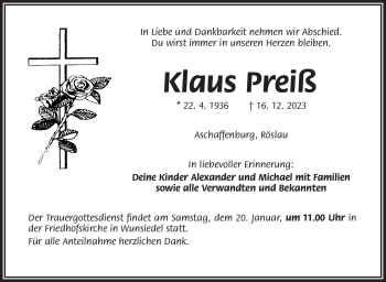 Traueranzeige von Klaus Preiß von 80048