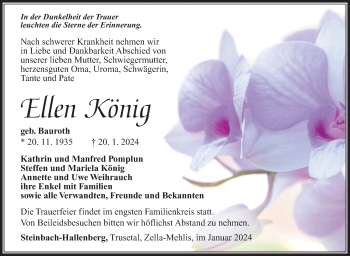 Traueranzeige von Ellen König von Südthüringer Presse