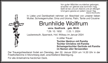 Traueranzeige von Brunhilde Wolfrum von Frankenpost