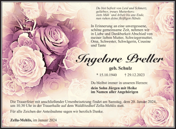 Traueranzeige von Ingelore Preller von 80048