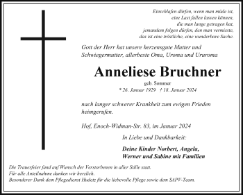 Traueranzeige von Anneliese Bruchner von Frankenpost