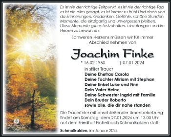 Traueranzeige von Joachim Finke von 80048