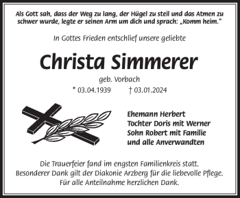Traueranzeige von Christa Simmerer von 80048