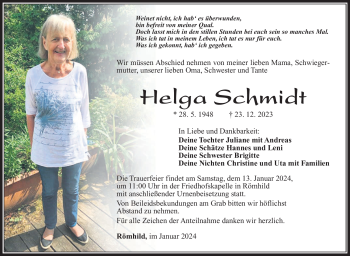 Traueranzeige von Helga Schmidt von 80048