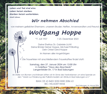 Traueranzeige von Wolfgang Hoppe von 80048