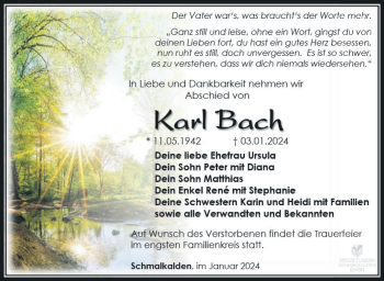 Traueranzeige von Karl Bach von 80048
