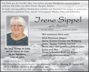 Traueranzeige von Irene Sippel von Neue Presse Coburg