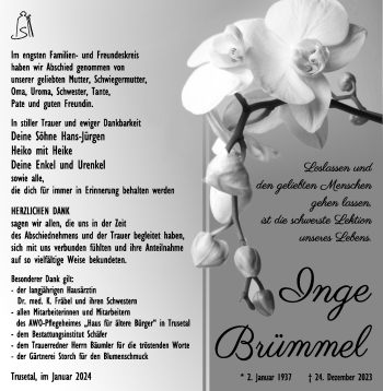 Traueranzeige von Inge Brümmel von 80048