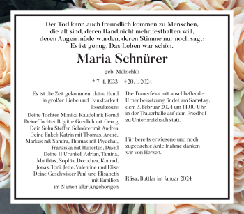 Traueranzeige von Maria Schnürer von Südthüringer Presse