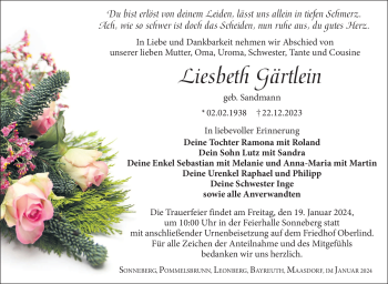 Traueranzeige von Liesbeth Gärtlein von 80048