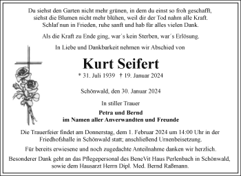 Traueranzeige von Kurt Seifert von Frankenpost