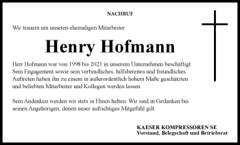 Traueranzeige von Henry Hofmann von 80048