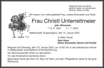 Traueranzeige von Christl Unterreitmeier von 80048