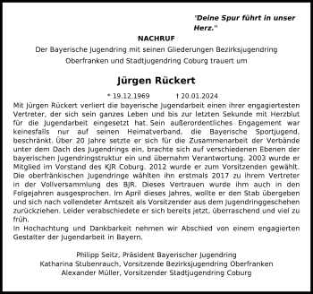 Traueranzeige von Jürgen Rückert von Neue Presse Coburg