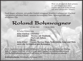 Traueranzeige von Roland Bohnwagner von Südthüringer Presse