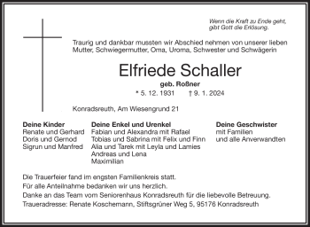 Traueranzeige von Elfriede Schaller von 80048