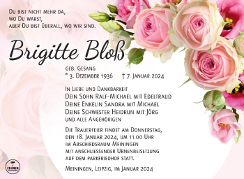 Traueranzeige von Brigitte Bloß von 80048