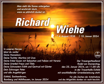 Traueranzeige von Richard Wiehe von 80048