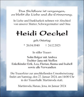 Traueranzeige von Heidi Oechel von 80048