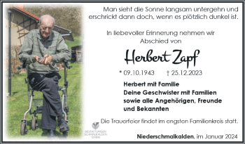 Traueranzeige von Herbert Zapf von 80048