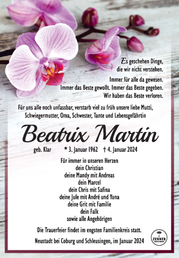 Traueranzeige von Beatrix Martin von 80048