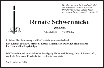 Traueranzeige von Renate Schwennicke von 80048