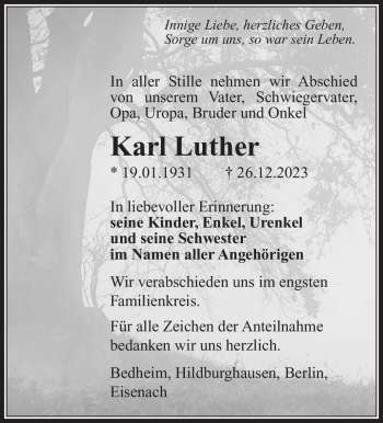 Traueranzeige von Karl Luther von 80048
