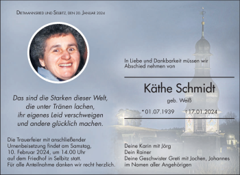 Traueranzeige von Käthe Schmidt von 80048