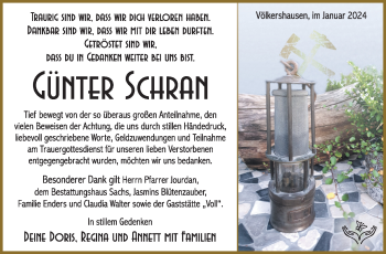 Traueranzeige von Günter Schran von 80048