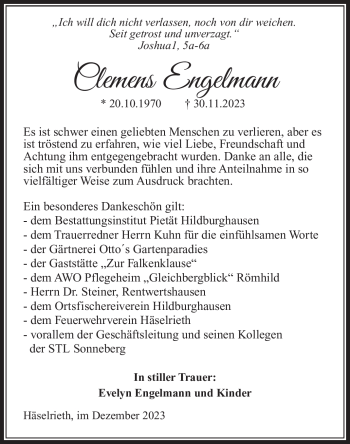 Traueranzeige von Clemens Engelmann von 80048