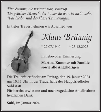 Traueranzeige von Klaus Bräunig von 80048