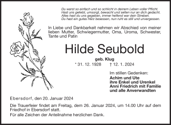 Traueranzeige von Hilde Seubold von 80048