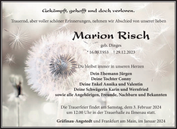 Traueranzeige von Marion Risch von Südthüringer Presse