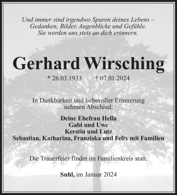 Traueranzeige von Gerhard Wirsching von 80048