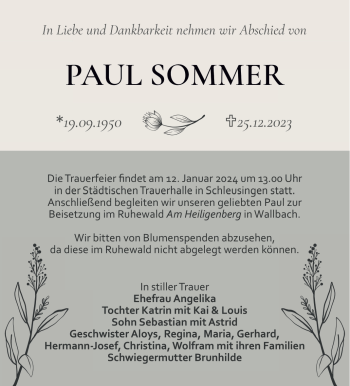 Traueranzeige von Paul Sommer von 80048