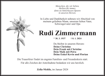 Traueranzeige von Rudi Zimmermann von 80048