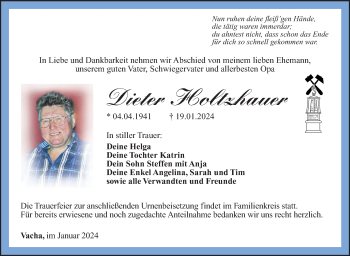 Traueranzeige von Dieter Holtzhauer von Südthüringer Presse