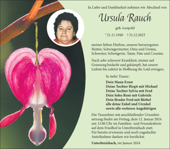 Traueranzeige von Ursula Rauch von 80048