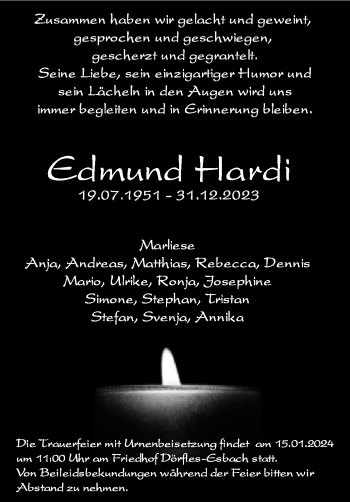 Traueranzeige von Edmund Hardi von 80048
