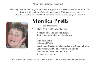 Traueranzeige von Monika Preiß von 80048