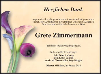 Traueranzeige von Grete Zimmermann von 80048
