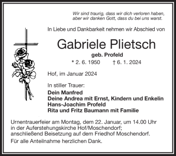 Traueranzeige von Gabriele Plietsch von 80048