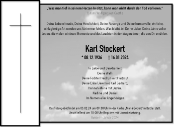 Traueranzeige von Karl Stockert von Südthüringer Presse