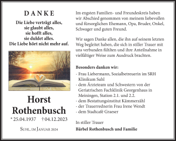 Traueranzeige von Horst Rothenbusch von Südthüringer Presse