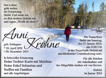 Traueranzeige von Anni Kröhne von 80048