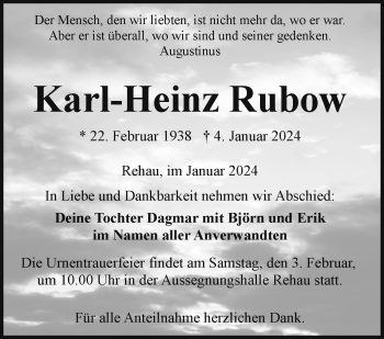 Traueranzeige von Karl-Heinz Rubow von Frankenpost
