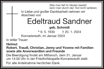 Traueranzeige von Edeltraud Sandner von Frankenpost