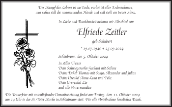 Traueranzeige von Elfriede Zeitler von Frankenpost